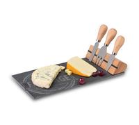 MiCasa SuCasa Tabla de queso de madera y piedra de pizarra + juego de cuchillos para queso, elegante tabla de cortar y servir para queso, antipasti y tapas, con soporte magnético para cuchillos