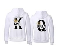 Micaxili Sudadera para Parejas Novios Sudadera con Capucha Regalos para Parejas King Queen Jersey Hoodie Sudadera Hombre Mujer 1 Pieza(WH-King-M)
