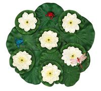 MicButty Nenufares Flotantes Artificiales, Flor De Loto Artificial Flores Flotantes En Agua Flotantes Lirio 10cm Flores Artificiales Exterior Nenufar con Libélula Y Rana para El Hogar,Patio,Estanque