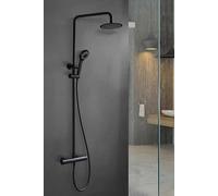 MICE - Columna Conjunto de ducha con grifo termostático de diseño moderno, Barra de ducha extencible, Griferia de baño - SERIE LONDRES Negro Mate - BTL011/NG