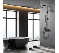 Mice - Columna de ducha con monomando y rociador extraplano, Griferia de baño barra de ducha - Serie Brezzo (Negro Mate)