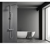 Mice - Columna de ducha con monomando y rociador extraplano, Griferia de baño barra de ducha - Serie Brezzo (Cromo)