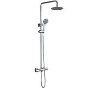 MICE - Columna de ducha termostática hecha de acero inoxidable con Barra extensible - Griferia de baño con control de temperatura - Rociador y mango de ducha Serie Eco-Kent Cromado BTK017-ECO