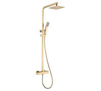 Mice - Columna termostática para ducha - Barra de ducha - Griferia para baño termostatica con rociador cuadrado y de acero inoxidable mango de ducha (Oro Cepillado)