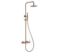 MICE - Conjunto Barra de monomando extensible de 82 cm a 115 cm - Columna monomando con Rociador, mango, alcachofa - griferia de baño color cobre - Oro Rosa Cepillado BDD038/ORC