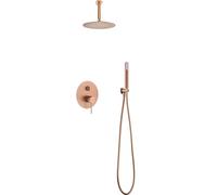 MICE - Conjunto de ducha empotrado techo, Kit Monomando Ducha Empotrado 2-Vías - SERIE LINE TOP - griferia monomando empotrado techo (Oro Rosa Cepillado)