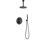 Mice - Conjunto de ducha, Kit termostatico Ducha Empotrado Techo - 2 vías - griferia baño negro mate - ducha empotrado techo tremistatico