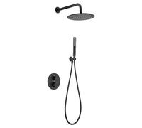 MICE - Conjunto de ducha termostático empotrado con rociador a pared - Ducha empotrada con control de temperatura - Grifos de baño Serie Napoles (Negro Mate)