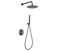 MICE - Conjunto de ducha termostático empotrado con rociador a pared - Ducha empotrada con control de temperatura - Grifos de baño Serie Napoles Black Gun Metal GTN047/BGM