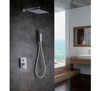 Mice - Conjunto Monomando Ducha Empotrado 2-Vías Color Blanco mate - Griferia baño empotrado pared con rociador cuadrado GPE006/BL