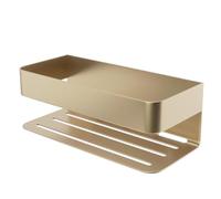 Mice - Elegante jabonera Frontal para Ducha/Bañera/Lavabo/Fregadero - Fabricada en Acero Inoxidable - Doble Sistema de fijación Mediante Adhesivo o Tornillos (Oro Cepillado)