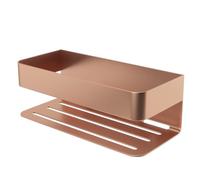 Mice - Elegante jabonera Frontal para Ducha/Bañera/Lavabo/Fregadero - Fabricada en Acero Inoxidable - Doble Sistema de fijación Mediante Adhesivo o Tornillos (Oro Rosa Cepillado)