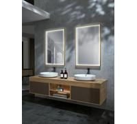 Mice - Espejo con luz led perimetral integrada en el Marco Color Oro Cepillado - Incorpora Anti-vaho y Sistema de Encendido Mediante Sensor Espejo con luz para vestidor, baño, Maquillaje 100 X 80