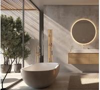 Mice - Espejo Redondo LED con Marco de Aluminio, Retroiluminado, Sensor On/Off, Anti-vaho, 3 Tonos de Luz - Espejo con luz de Maquillaje - Baño - Vestidor Oro Cepillado, Ø80cm