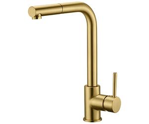 Mice - Grifo de cocina monomando con Ducha Extraíble, Grifo para Fregadero, Grifo de Cocina Monomando - Oro Cepillado - GCE006/OC