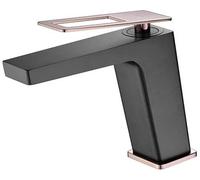 MICE - Grifo de lavabo - Griferia de baño monomando para lavamanos con maneta cuadrada Serie Suecia BDC032-1NOR Negro Mate y Oro Rosa