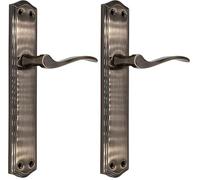 Micel - 01647 - Juego de manilla para puerta con placa de acero y maneta de aluminio, Acabado en cuero, Color marrón, 243 x 118 x 52 mm (Paquete de 2)