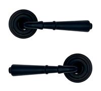 MICEL - 02001 - Juego de Manilla con Roseta (50 mm) y Maneta de estilo rústico, Acabado en zamak, Color negro, 135 x 50 x 65 mm