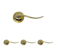 Micel - 02030 - Juego de Manilla con Roseta (50 mm) y maneta de aluminio, Acabado en bioro, Color dorado brillante, 120 x 50 x 51 mm (Paquete de 4)