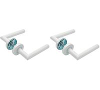 Micel - 05653 - Juego de Manilla con Roseta (53 mm) y Maneta de ángulo recto, Acabado en acero inoxidable, Color blanco, 148 x 53 x 70 mm (Paquete de 2)