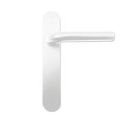 MICEL - 05757 - Juego de manilla para puerta con placa de ángulo curvo y maneta de acero inoxidable, Color blanco, 225 x 138 x 66 mm