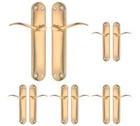 Micel - 07971 - Juego de manilla para puerta con placa de acero y maneta de aluminio, Acabado latonado, Color dorado, 240 x 123 x 50 mm (Paquete de 5)