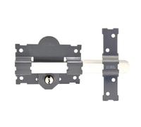 MICEL - 10848 - Cerrojo de sobreponer para puertas con cilindro de serreta de 70 mm, placa de 105 mm, accionamiento llave/llave, incluye 3 llaves, acabado pintado gris