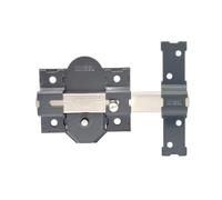 MICEL - 10853 - Cerrojo de sobreponer para puertas con cilindro de serreta de 70 mm, placa de 86 mm, accionamiento botón/llave, incluye 3 llaves, acabado pintado gris, color gris oscuro