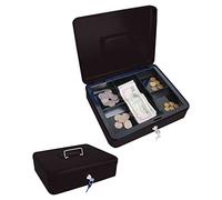 MICEL - 13402 - Caja de Caudales Con Llave, Para Contar y Transportar Dinero, Con Asa de Acero, Incluye Bandeja Organizadora, Color negro, 300 x 240 x 90 mm