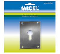 MICEL - 90490 - Placa Bocallave de Pera para Cerradura, Cubierta Protectora para Puertas, acabado Níquel Satinado, Espesor de 1 mm, 70 x 100 mm