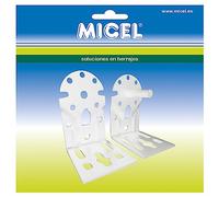 MICEL - 92555 - Juego de soportes acodados para eje de toldo, con fijación a pared y techo, Acabado en acero lacado, Color blanco, 65 x 86 x 108 mm