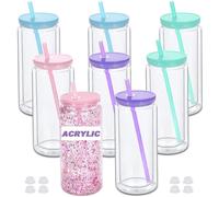 Micellwuu Vaso acrílico con forma de globo de nieve de 20 onzas, paquete de 8 vasos de globo de nieve de doble pared con agujero preperforado, tarros de plástico para globos de nieve con purpurina
