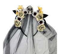 MICFENY Diadema de bruja con diseño de calavera y flor para disfraz de Halloween, evento, celebración, velo, diadema para cosplay