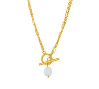 MICFENY Elegante collar barroco con colgante de perlas de agua dulce, diseño de doble cadena, joyería de acero inoxidable para mujer