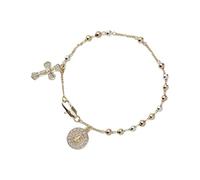 MICFENY Pulsera de cadena de rosario de Benedicto chapada en oro, pulsera de metal católico con crucifijo