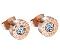 MICGIGI Pendientes redondos de acero inoxidable para hombre y mujer, 8 mm, con números romanos, con circonita, Acero inoxidable