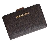 Michael Kors Billetera de Viaje Jet Set Logotipo Impreso Iniciales, Marrón, Cuero Saffiano, Bifold, Mujeres-Adultos, Con Monedero con Cremallera Forrado