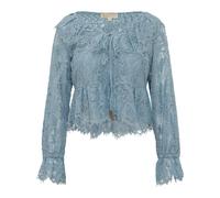 Michael Kors- Blusa de Encaje Floral con Cordones- Blouses & Shirts- Mujer- Azul- L- Blusa de Encaje Floral con Cordones