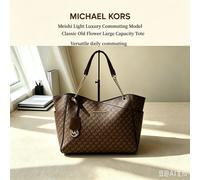MICHAEL KORS Bolso de hombro informal a la moda para mujer, bolso de mano MK de gran capacidad, bolso clásico con letras florales, bolso de viaje 6