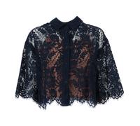 Michael Kors- Camisa de Manga Corta con Encaje de Cordones- Blouses & Shirts- Mujer- Azul- S- Camisa de Manga Corta con Encaje de Cordones