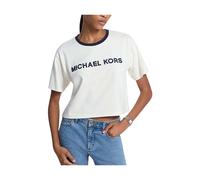 Michael Kors- Camiseta casual de algodón con logo de aplique- Tops- Mujer- Blanco- XS- Camiseta casual de algodón con logo de aplique