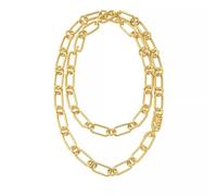 Michael Kors - Collar de doble capa con cadena estilo imperio, chapado en oro de 14 quilates, con eslabones llamativos MK premium para mujer, MKJ827200710