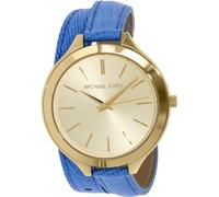 Michael Kors Color Dorado, Doble Envolvente Real Cuero Azul Banda, Reloj MK2286