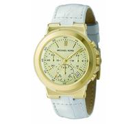 Michael Kors Crema, Blanco Cocodrilo Cuero + Color Dorado + Cronógrafo + Fecha