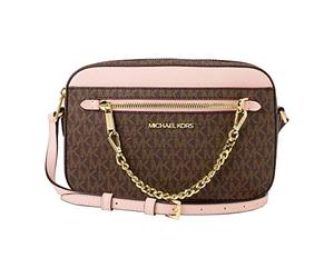 Michael Kors Jet Set Chain East West Large Crossbody Brown MK Powder Blush Pink Multi
