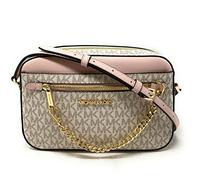 Michael Kors Jet Set East West Chain Crossbody Vanilla MK Powder Blush Pink Bundled with Card Holder in Ballet