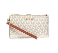 Michael Kors Jet Set Travel Double Zip Wristlet - Signature PVC (Vanilla PVC/Dark Acorn)
