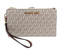 Michael Kors Jet Set Travel Double Zip Wristlet - Signature PVC (Vanilla PVC/Dark Acorn)