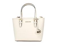 Michael Kors Jet Set Travel Small Carryall Convertible Top Zip Tote Saffiano Leather Crossbody Bag Purse, Crema claro