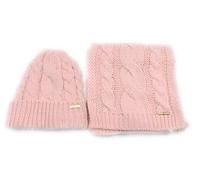 Michael Kors Juego de bufanda y gorro, diseño trenzado, bufanda de invierno, gorro de lana, gorro de invierno, talla única, lana acrílica suave, logotipo, caja de regalo dorada (rosa), Color rosa.,
